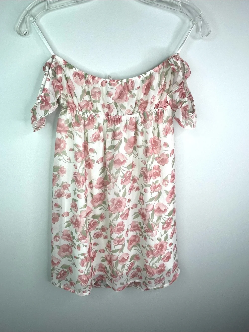 Honey Punch Pink Floral Off-Shoulder Tied Font Mini Dress Size Small